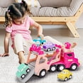 thumbnail image 2 of Camiones de juguete de transporte 5 en 1 ZHAOCHENG para niños de 1 a 3 años con luces y música, 2 of 5