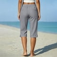 thumbnail image 7 of Zormilly Capri Pants for Women, Linen Cropped Pants with Drawstring, Stretch Fabric, Suitable Button and Side Slits Pants, S-2XL, 7 of 7
