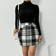thumbnail image 4 of Perfectbot Women's High Waist Plaid A-Line Mini Skirt - Wool Blend Bodycon Elegant Fall Spring Casual Skirt, 4 of 8