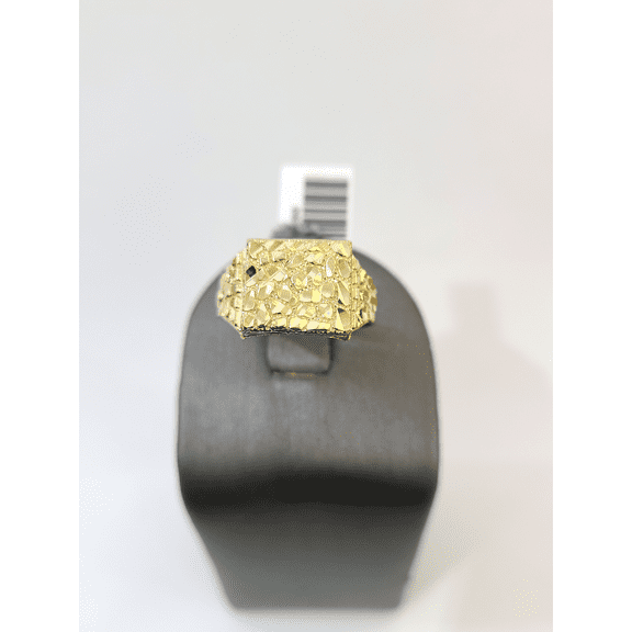Real 10k Nugget Square Ring Yellow Gold Men 10Kt Genuine (Size:6;)