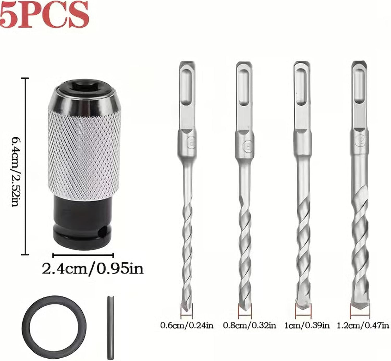 Rotary Hammer Adapter with Impact Drill Bits Set, Electric Hammer to Drill Converter Tool Kit, 4PCS Drill Bits for Concrete Wood Stone Drilling