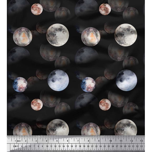 Soimoi Black Rayon Fabric Planet Galaxy Decor Fabric Printed Yard 42 Inch Wide