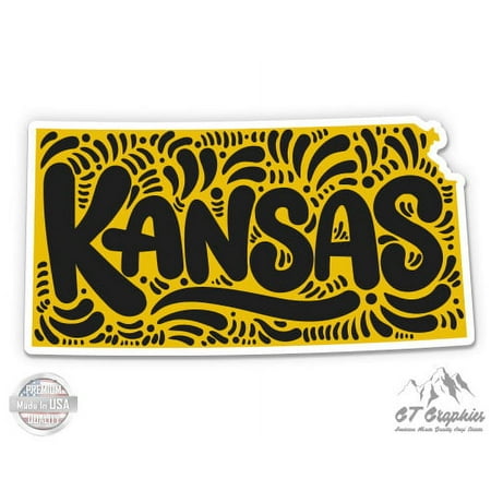 Kansas Shape Cute Letters Native Local - 3" Vinyl Sticker - For Car Laptop I-Pad Phone Helmet Hard Hat - Waterproof Decal