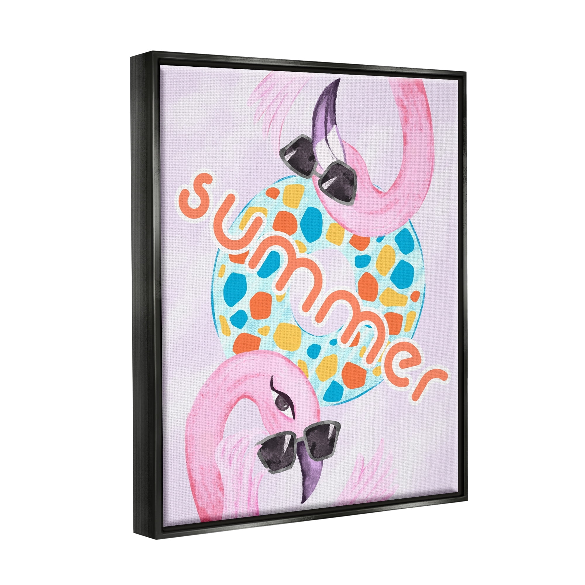 Stupell Industries Pink Summer Flamingos Pool Float Tropical Sunglasses Graphic Art Jet Black Floating Framed Canvas Print Wall Art, Design by Ziwei Li