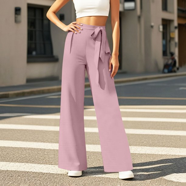 WILLBEST Pantalones Casuales de Mujer, Pantalones de Pierna Ancha con Lazo para Una Comodidad Versátil y Un Estilo Cotidiano. Extra Grande