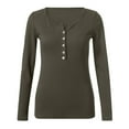 thumbnail image 3 of Women's Long Sleeve T-shirt Womens V Neckshirts Long Sleeve Solid Button Down Basic Tops Tees,Green Women's Long sleeve T-shirt XL, 3 of 4