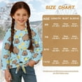 thumbnail image 7 of Xixirimido Capybara Lemon Blue Pattern Girls Casual T-Shirt Crew Neck Tunic Tops Long Sleeve Loose Fit Soft Blouse Tie-hem Tees for Fall Winter, Size 5-6, 7 of 7