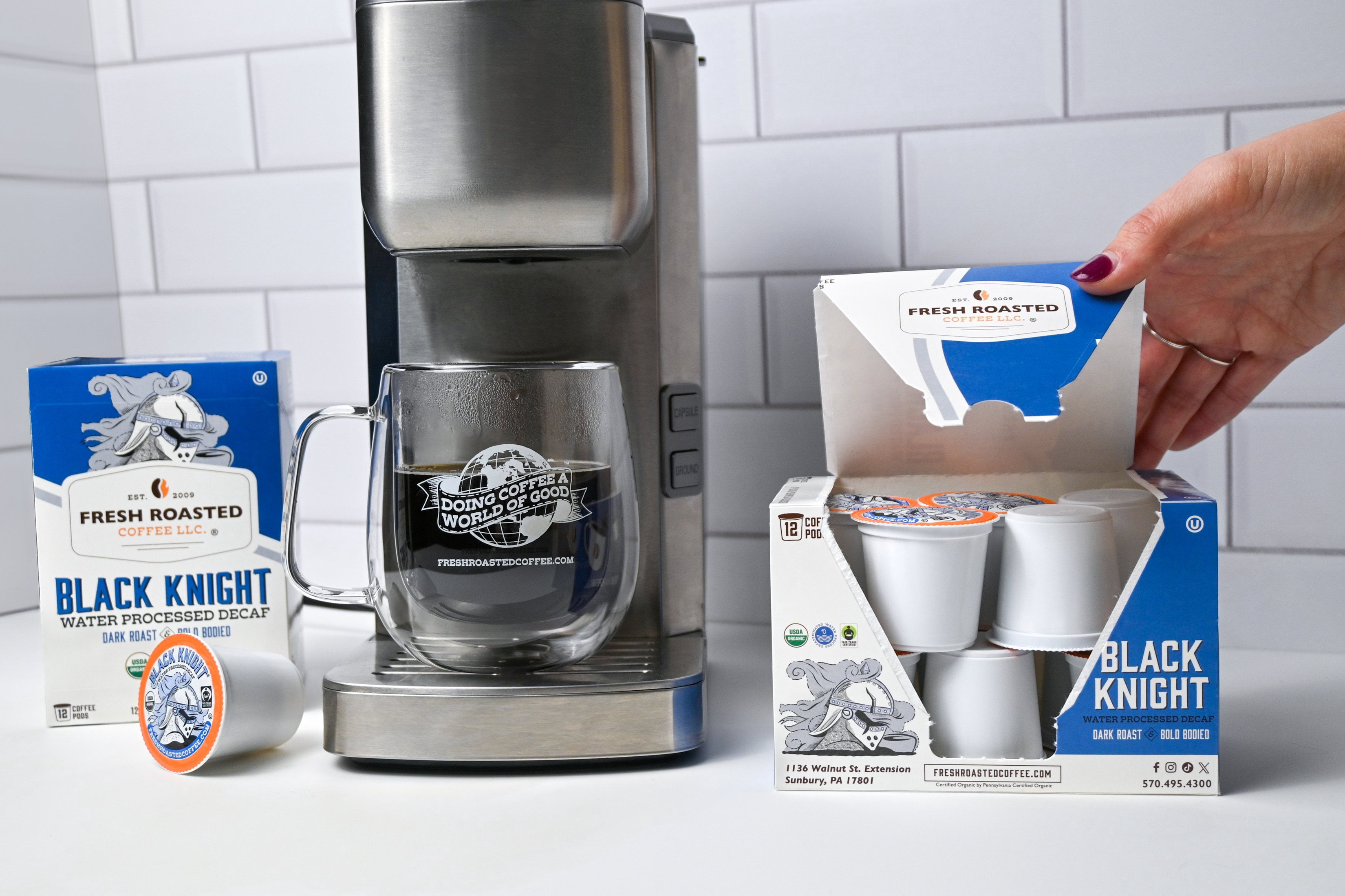 Fresh Roasted Coffee, Organic Black Knight Water-Processed Decaf, Dark Roast, K-cup Compatible, 72 Count