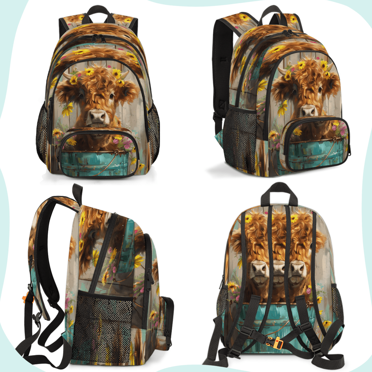 Herdesigns Highland Cow Wood Print Laptop Backpack for Women Men, 18.3 Inch Large Computer Backpacks Fashion Teacher Nurse Bag Casual Daypack for Work Travel