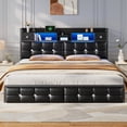 thumbnail image 4 of EnHomee Bed Frame with 2 Drawers King Size Bed Frame with Headboard & LED Lights Bed Frame with Storage & Headboard Drawers，Black, 4 of 8