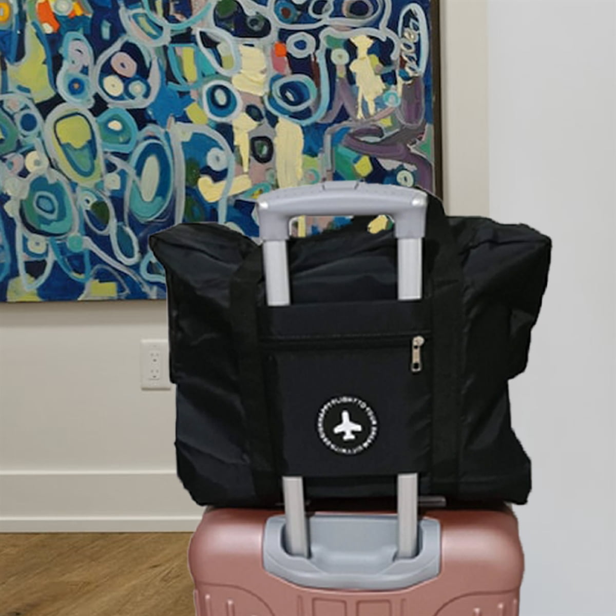 Fashion Culture Travel Ready Packable Tote Bag Trolly Sleeve, Black