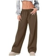 thumbnail image 2 of Sweatpants for Women Elastic High-Waisted Lace-Up Casual Solid Color Wide-Leg Yoga Pants,Pants for Women Brown S, 2 of 6