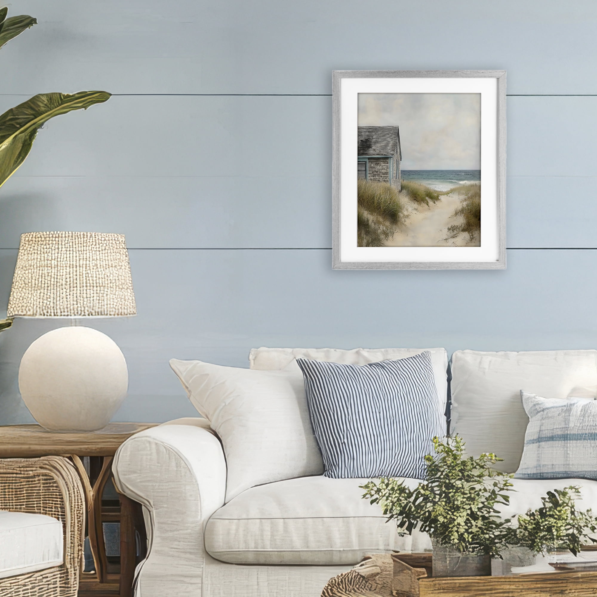 Stupell Industries Oceanfront Cottage on Dune Path Gray Framed Print Under Glass, design by Creative Studio