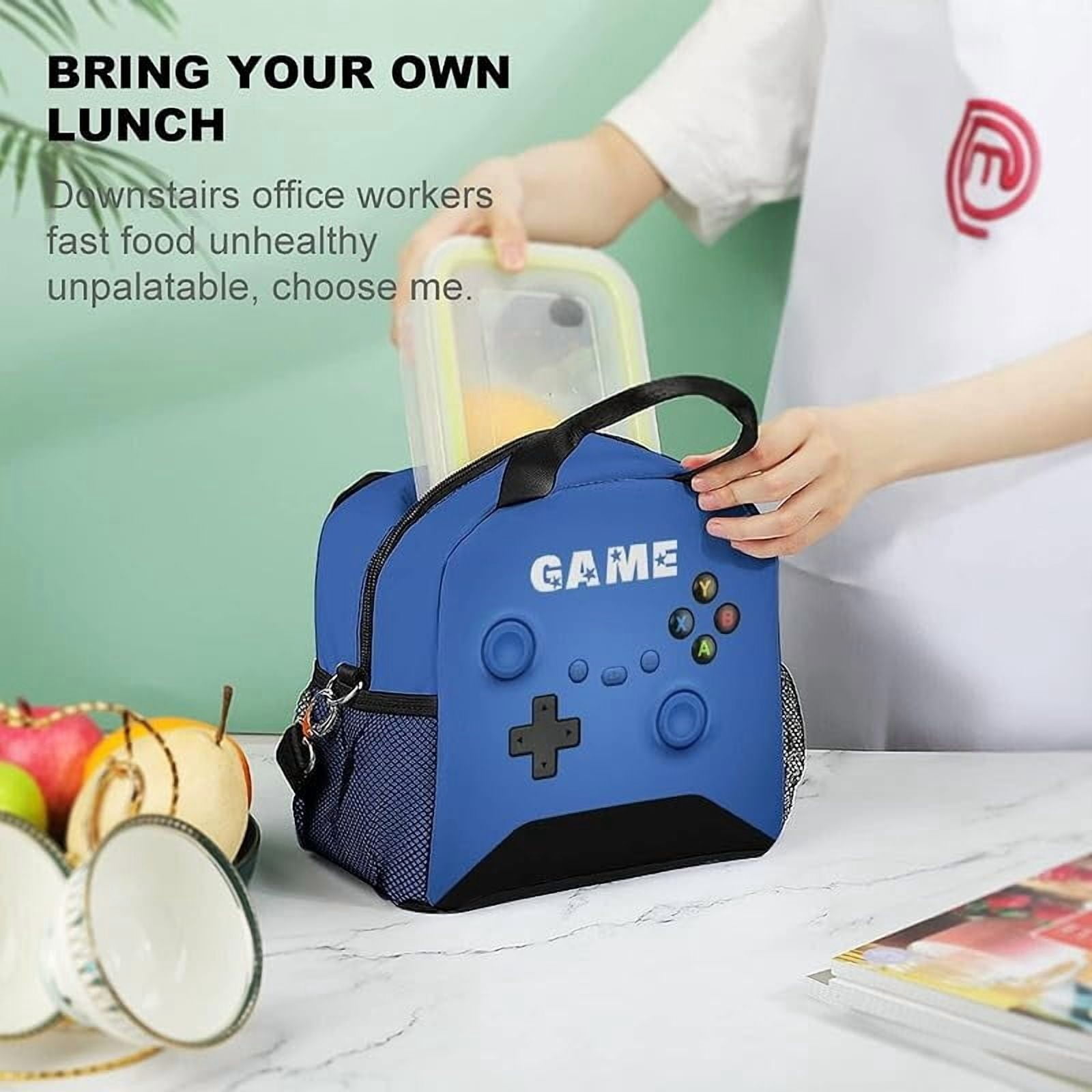 Game Lunch Bag for Gamer, Insulated Video Game Lunch Box for Work Office Travel Picnic Hiking Beach, Waterproof Leakproof Portable Fits Most Bento Boxes