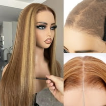 Lace Front Wig Wear and Go Glueless Wig 30 inch Synthetic Highlight Straight Lace Front Wigs Pre Plucked Pre Cut 6 * 5 HD Lace Wig Ready to Wear Wigs for Women, Honey Blonde