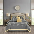 thumbnail image 4 of Kashi Home Queen Size Comforter Set 7 Pieces Grey Bedspread (86 * 86 Inch) with 2 Pillow Shams, Bedskirt and Decorative Pillows, Embroidered Lightweight Bedding - Rachelle, 4 of 5