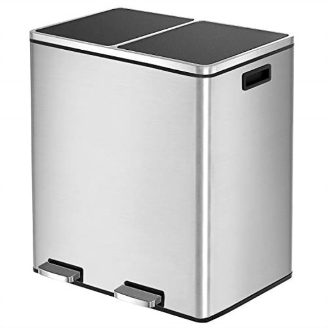 HEMBOR Dual Trash Can, 16 Gallon (2X30L) Step Rubbish Bin, Stainless