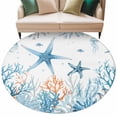 thumbnail image 2 of Blue Starfish Coastal Large Round Rug 8 FT, Non Slip Living Room Area Carpet, Summer Ocean Nautical Coral Jellyfish Washable Soft Circle Rug Non-Shedding Floor Carpet for Bedroom Office Dining Room, 2 of 9