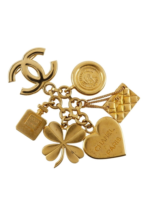 Pre-Owned CHANEL Icon Charm Brooch with Coco Mark, Gold Plated, 1996, 96 Pieces,... (Good)