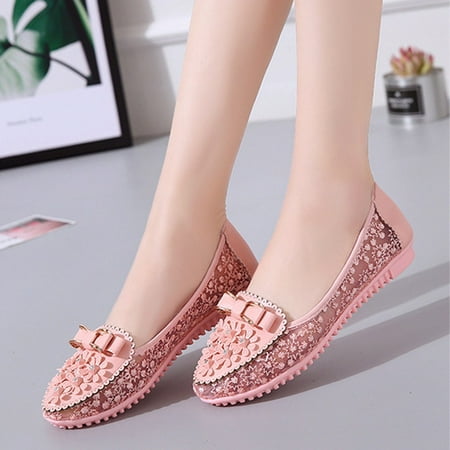 

HIBRO Women s Bow Summer Sandals Rhinestone Mesh Pearl Peas Shoes