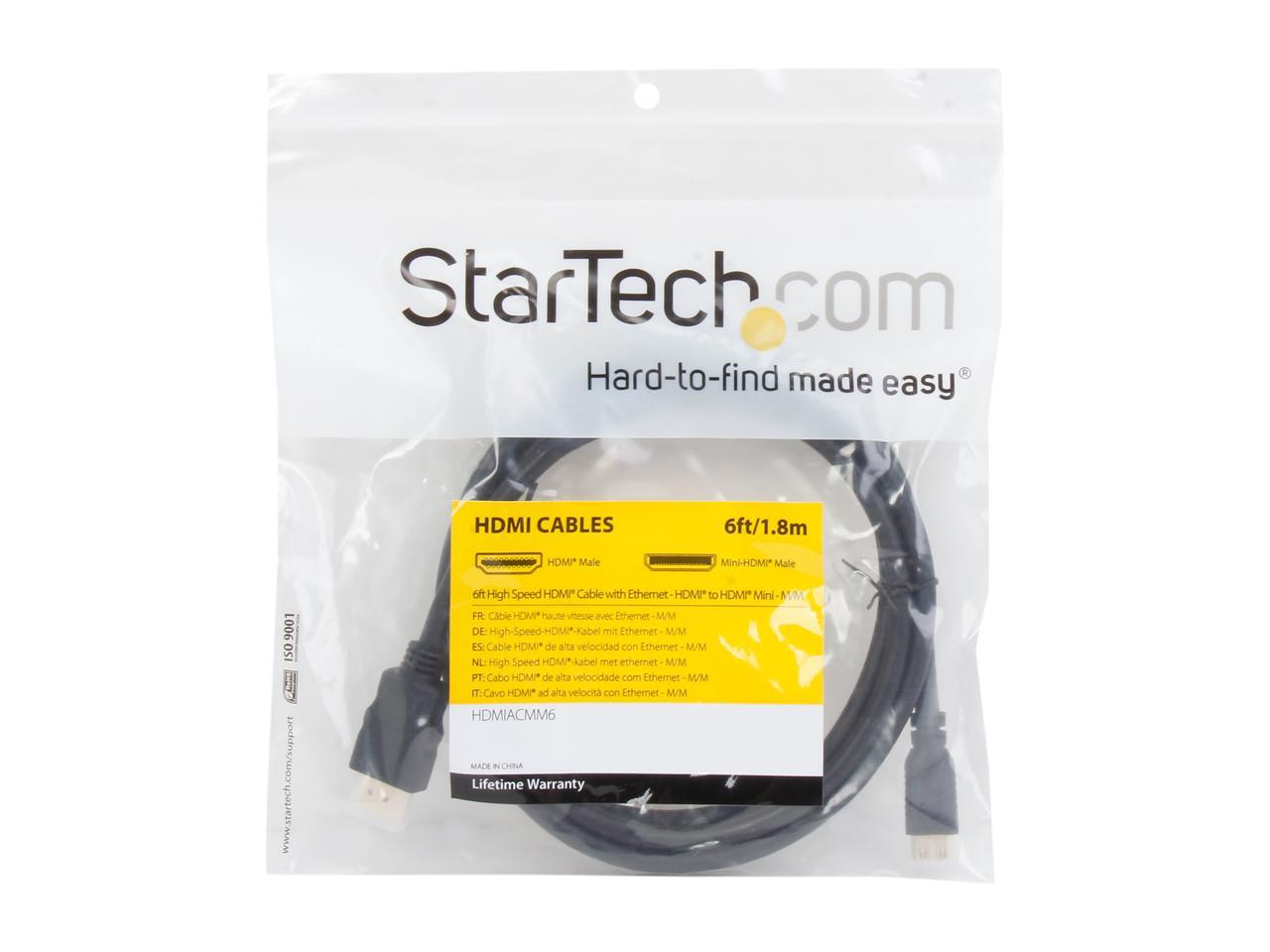 StarTech.com HDMIACMM6 6 ft. Black HDMI to Mini HDMI HDMI to Mini HDMI Cable for Digital Video Male to Male - image 3 of 3