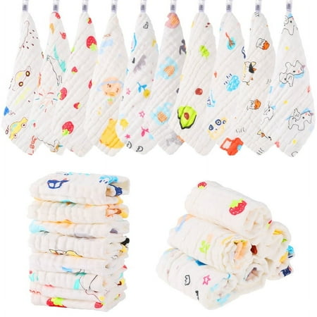 Hengguang 10 Pcs Muslin Baby Burp Cloths, 10"X10" Cotton Burp Rags for Boys Girls, Thicken Super Soft Absorbent and Soft 6 Layers Muslin Cloth Baby for Newborn