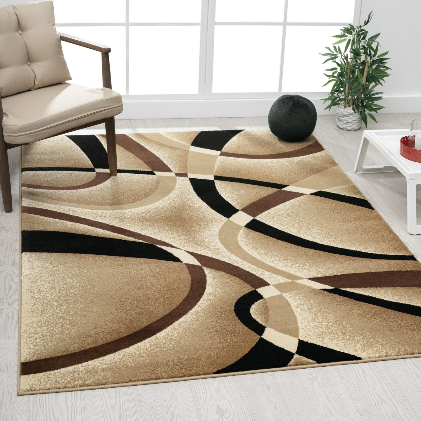 Abstract Rug Modern Black Grey Red Contour Cut Carpet Small Large Room Floor Mat 