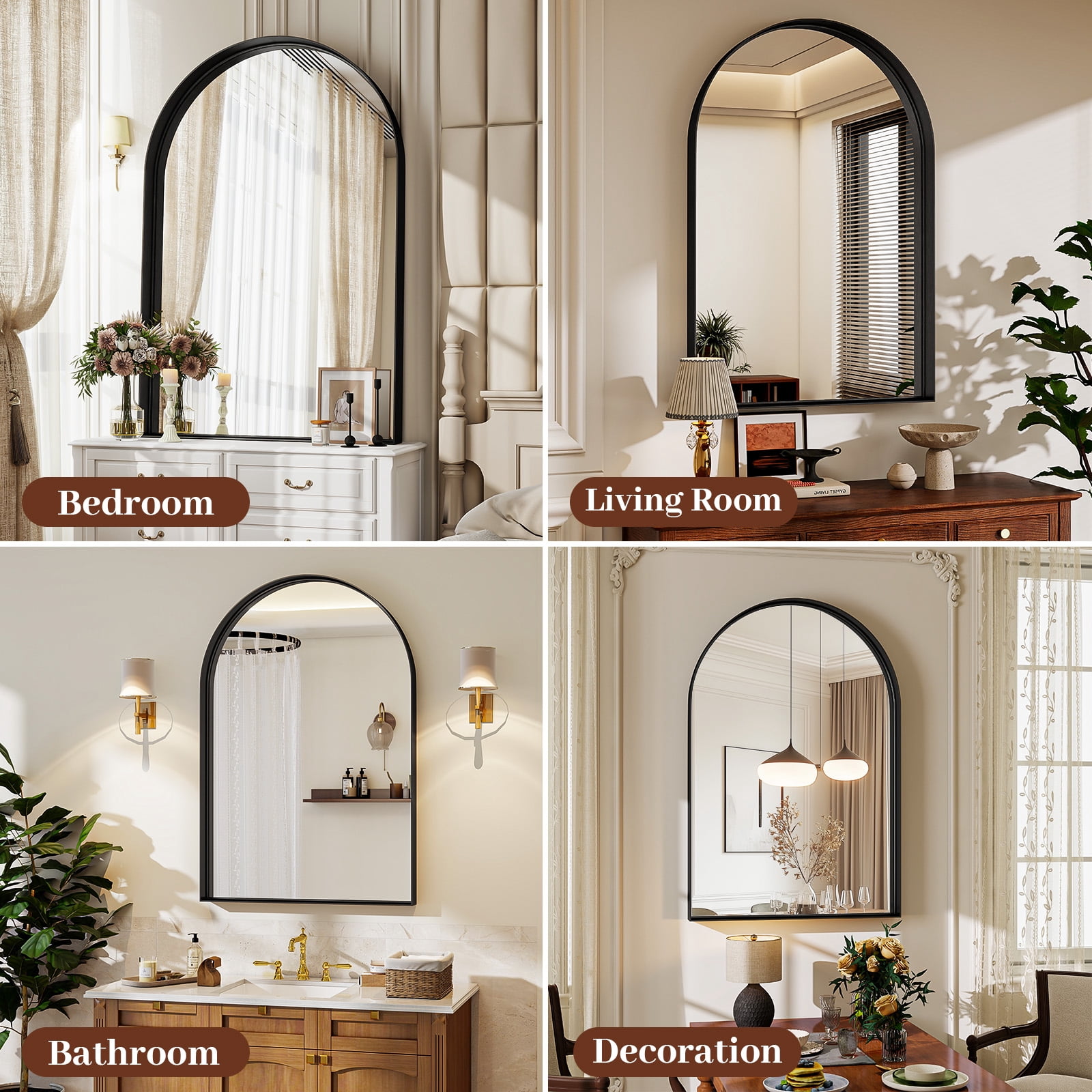 Gleamira 30"x48" Arched Bathroom Mirror Wall Vanity Mirror with Deep Frame, Black