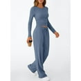 thumbnail image 3 of Trendy Queen Women's 2 Piece Matching Lounge Set Long Sleeve Slightly Crop Top Wide Leg Pants Casual Sweatsuit, 3 of 10