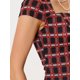 thumbnail image 5 of INSPIRAR CHIC Vestido de trabajo de cuadros vintage para mujeres con mangas cortas, escote corazón, cuerpo ajustado, cola de pez, midi, negro, XL, 5 of 6