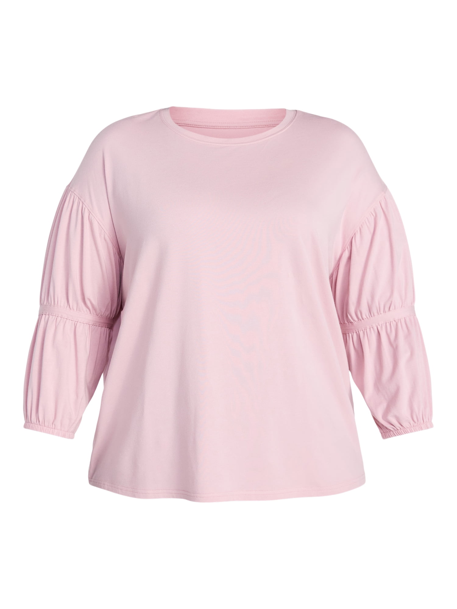 Terra & Sky Women's Plus Size Double Blouson Top with 3/4-Length Sleeves, Sizes 0X-5X