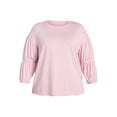 thumbnail image 4 of Terra & Sky Women's Plus Size Double Blouson Top with 3/4-Length Sleeves, Sizes 0X-5X, 4 of 4
