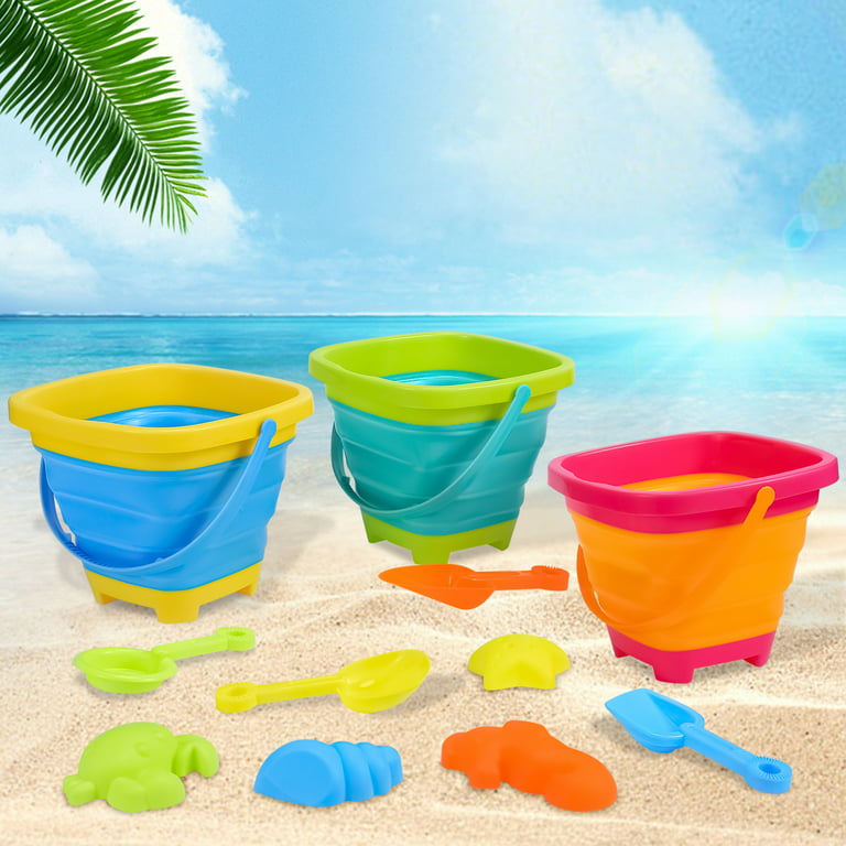 Beach Sand Toys Set for Kids, Silicone Collapsible Foldable Beach Bucket  Travel Beach Toys for Summer Outdoor Camping and Fishing Tub with Sand Mold  Shovels Rakes for Toddlers Boys Girls 2.5L 3PCS