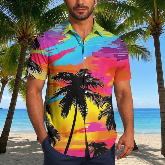 LEKWK Hawaiian Shirts for Men Beach Button Down Casual Shirts Short Sleeve Collared Lightweight Print Tops Loose Fit Beach Resort Vacation Wear Multicolor XL