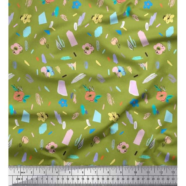 Soimoi Tissu en Rayonne Vert Imprimé Floral Artistique par Yard 42 Pouces de Large