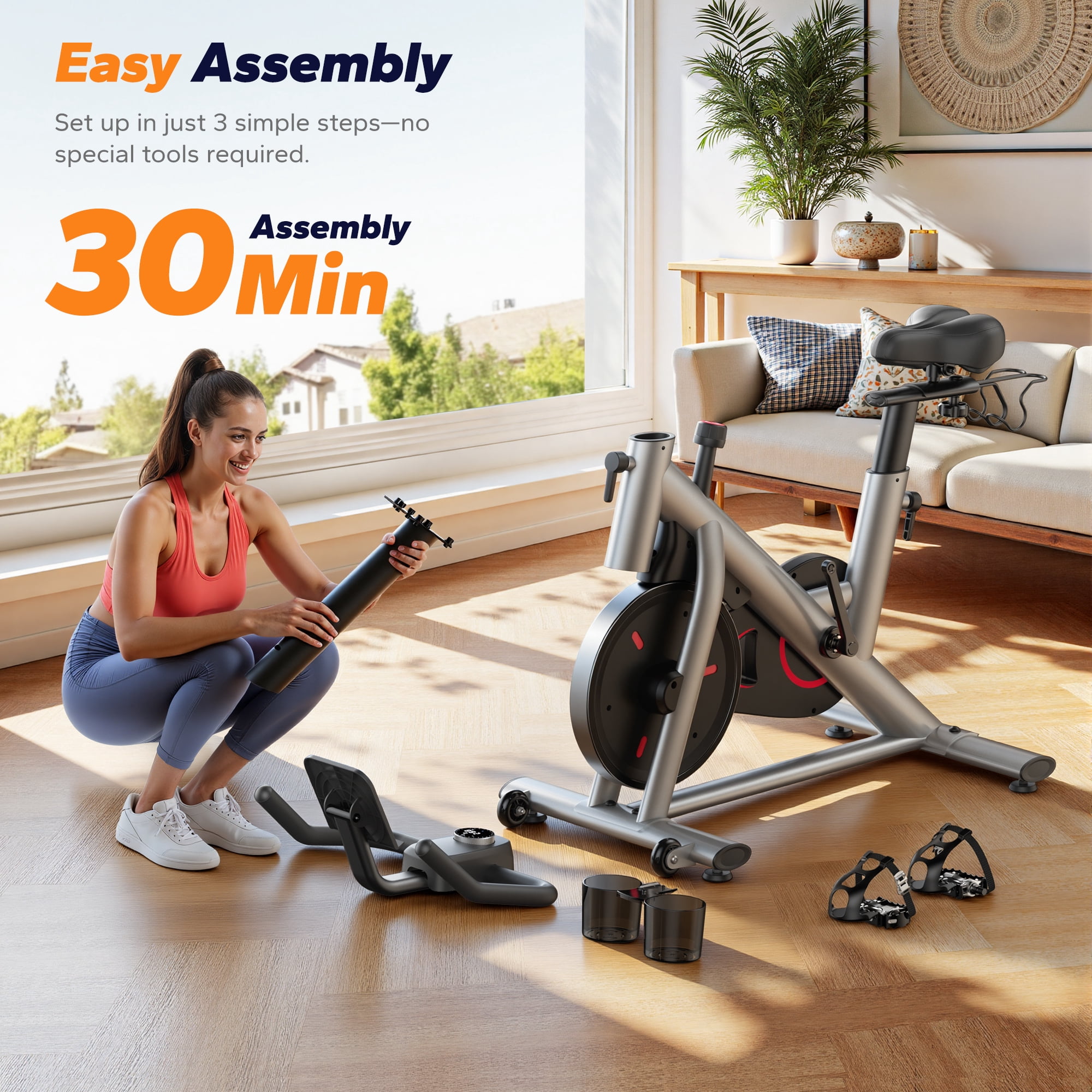MERACH Exercise Bike, Brake Pad Stationary Bike with Exclusive App, Low Noise Indoor Cycling Bike with 300lbs Weight Capacity, Tablet Mount and Fitness Courses for Weight Loss