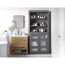 100% Solid Wood 32" Bathroom Cabinet with Frosted Glass Doors and Adjustable Shelves