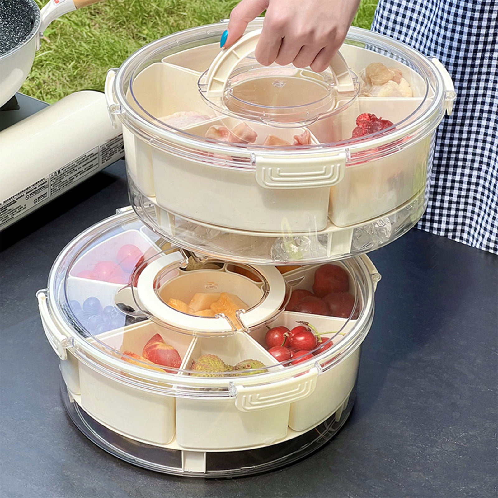 Stackable Multi-Compartment Cooler Box with Ice Retention Layer for Hiking, Travel Snacks, Camping Essentials