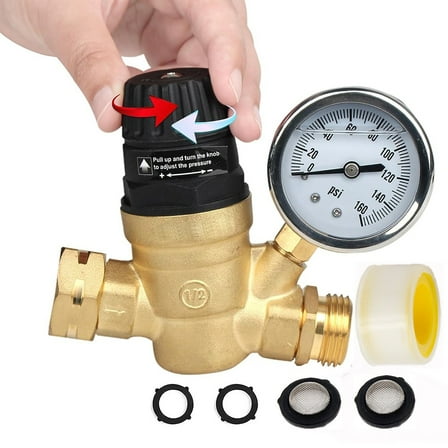 3/4In Water Pressure Regulator with Pressure Gauge For Camper Garden Hose Traile