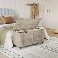 thumbnail image 3 of Storage Chest, Storage Trunk With 4 Wheels, 39.4" Wooden Storage Bench With 2 Safety Hinges, Blanket Chest, Entryway Bench With Storage, Supports 350 Lbs, for Living Room,Gray, 3 of 9