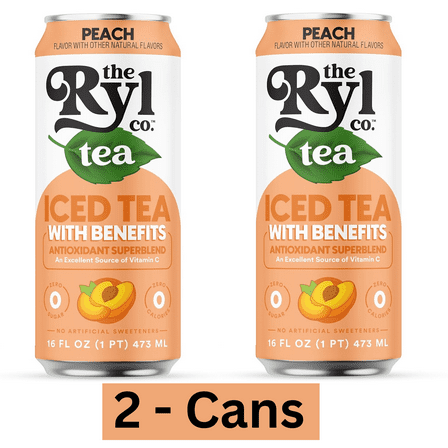 Ryl Iced Tea, Peach I Zero Calorie Iced Tea I Zero Sugar, Five Calories, Low Carb I Made in the USA I 16 Fl Oz I 2-Cans