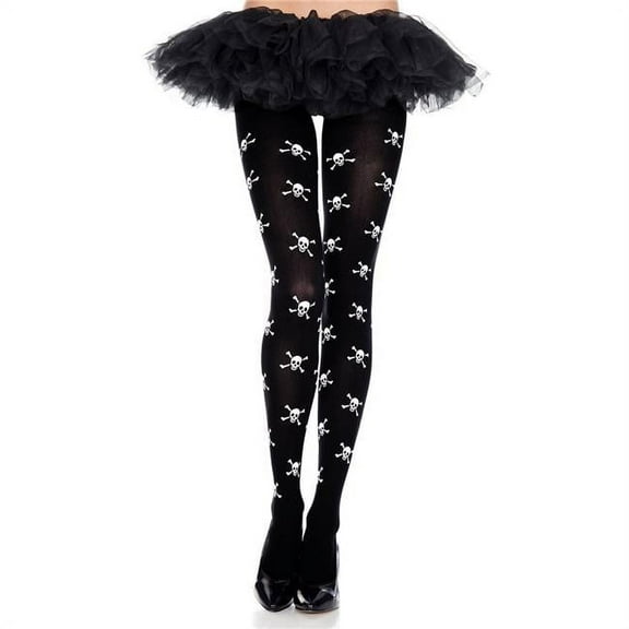 Music Legs Women's Women's 37298-BLACK-WHITE Multiple Skull Print Pantyhose; Black & White 37298-BLACK/WHITE