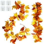 2 Pack Fall Garland Decor for Home Artificial Maple Leaf Hanging Fall Leaves Garland Autumn Foliage Fake Vines Thanksgiving Harvest Halloween Christmas Wedding Party Outdoor Indoor Decorations