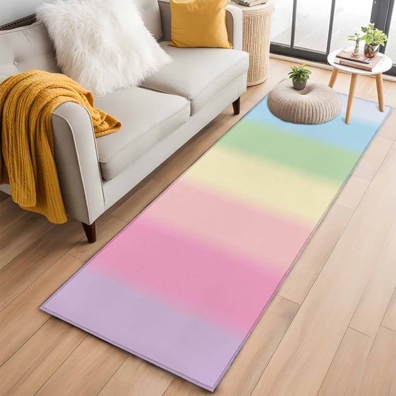 Hallway Runner Rug 2'x6',Rainbow Stripes Long Non-slip Runner Rugs,Modern Colorful Cream Striped Aesthetics Outdoor Indoor Throw Floor Carpet Mat for Living Room/Bedroom/Kitchen/Office/Laundry