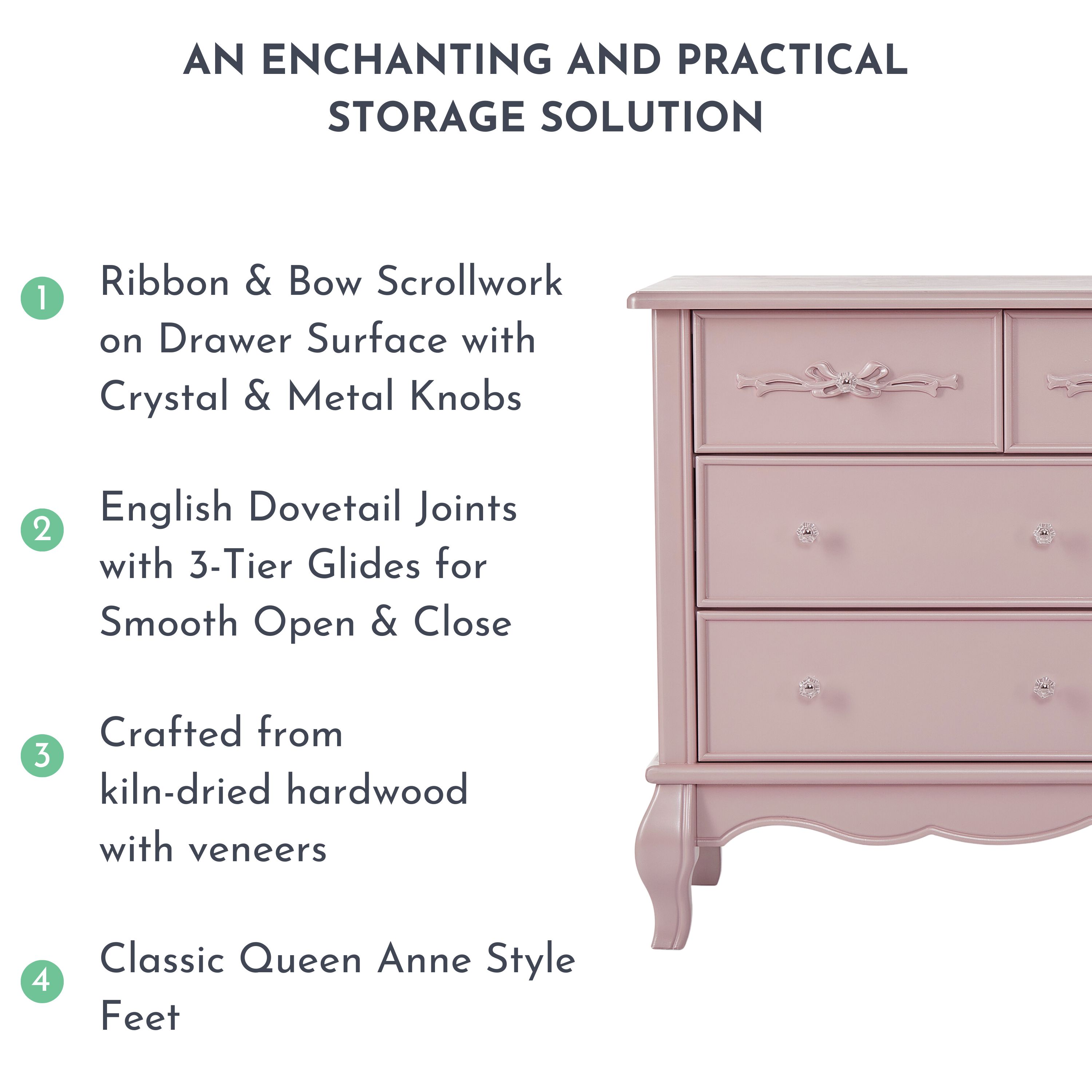 Evolur Aurora 7-Drawer Double Dresser, Dusty Rose, Spacious Drawers - image 5 of 9