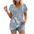 thumbnail image 4 of Aobny Peasant Women's Casual T-Shirt Summer Tees Floral Short Sleeve V-Neck Teens Tops, 4 of 5