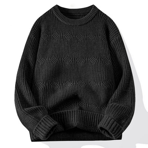 WAVSUF Big & Tall Mens Sweater Winter Long Sleeves Sweaters Crew Neck Casual Solid Color Sweatshirt Top Black Size M