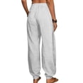 thumbnail image 3 of Bosfbaoi Pants for Women Elastic Waist Jogger Harem Pants with Side Pockets Lightweight Linen Pants Women Casual Vacation Trousers, 3 of 5