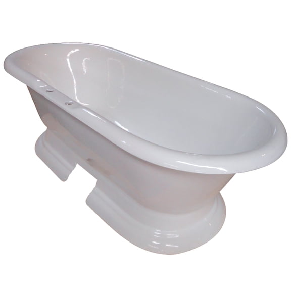 Aqua Eden VCT7D723224 72-Inch Cast Iron Oval Double Ended Pedestal Tub (7-Inch Faucet Drillings) in White