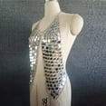 thumbnail image 5 of HXWCHs Women Punk Sequin Body Chain Top Handmade Streetwear Performance Party Neck Backless Clothing Silver One Size, 5 of 5